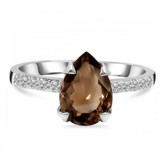 Smoky & White Topaz Ring -  حجر سموكي كوارتز - خاتم التخلص من الاكتئاب
