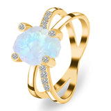 Moonstone & White Topaz Ring - خاتم حجر القمر |  Gold Vermeil