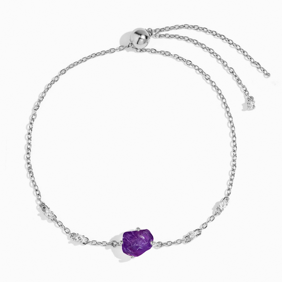 Amethyst Raw Crystal & White Topaz Bracelet -اسوارة حجر الأمثيست والتوباز الأبيض