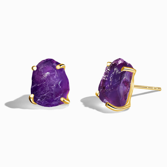 Amethyst Raw Crystal Stud Earring- حلق حجر الأمثيست