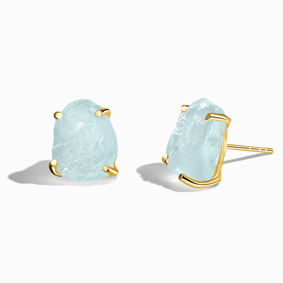 Aquamarine Raw Crystal  Stud Earring - حلق حجر الأكاومرين