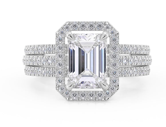 Emerald Cut - Triple Band - Engagement Ring- Moissanite Diamond  -  خاتم الماس موزنايت  |3 قطع