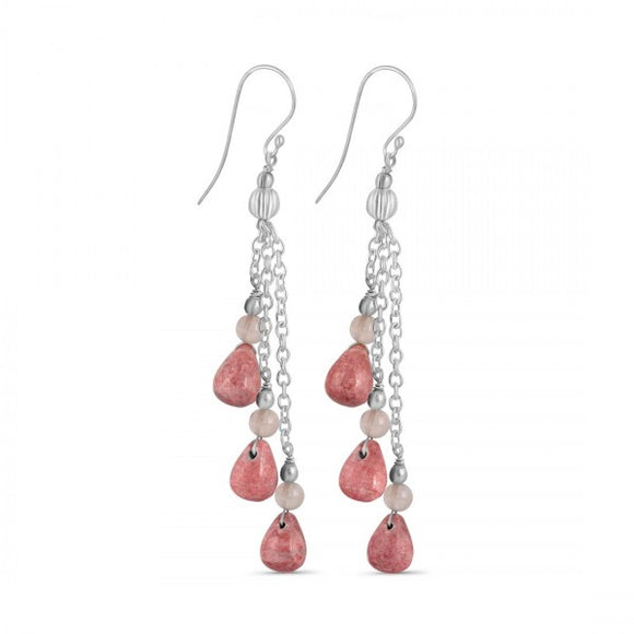 Rhodonite Beaded Earring - حلق حجر الرودانايت