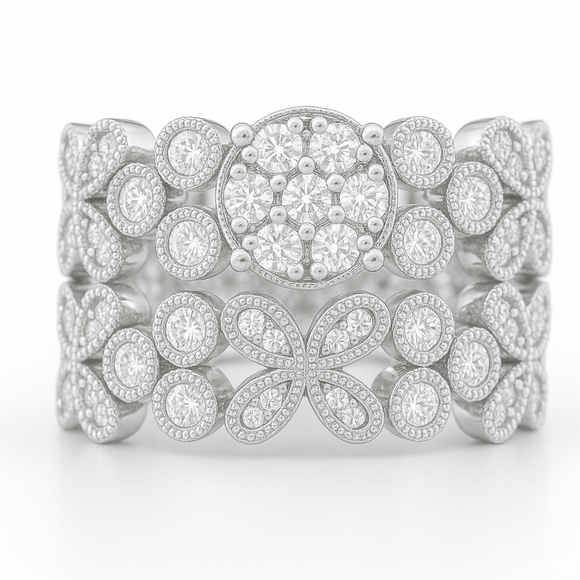 Flower Moissanite Diamond Ring - خاتم الماس موزنايت - قطعتين