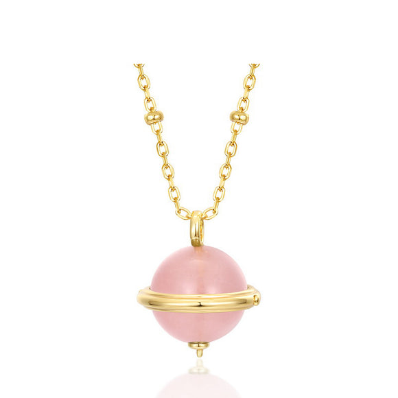 Natural Rose Quartz Sweater Necklace - قلادة حجر الروز كوارتز