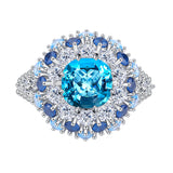 Sapphire & Blue Topaz & White Topaz Ring - خاتم الياقوت الازرق و التوباز الازرق