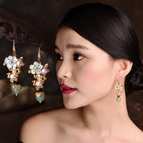 Aventurine Pearl Long Earrings - حلق الأفنتورين والؤلؤ