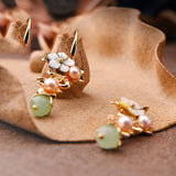 Aventurine Pearl Long Earrings - حلق الأفنتورين والؤلؤ