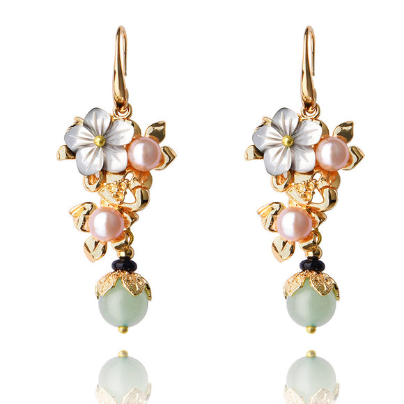Aventurine Pearl Long Earrings - حلق الأفنتورين والؤلؤ