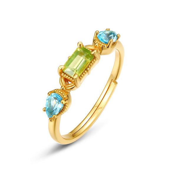 Olivine Topaz Opening Ring-  خاتم التوباز الأخضر والأزرق