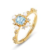 Sky Blue Topaz  and Pearl  Ring - حجر التوباز الازرق