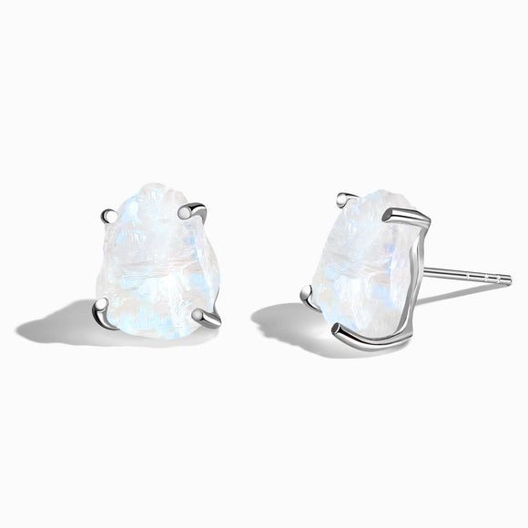 Moonstone Raw Crystal Stud Earring- حلق حجر القمر