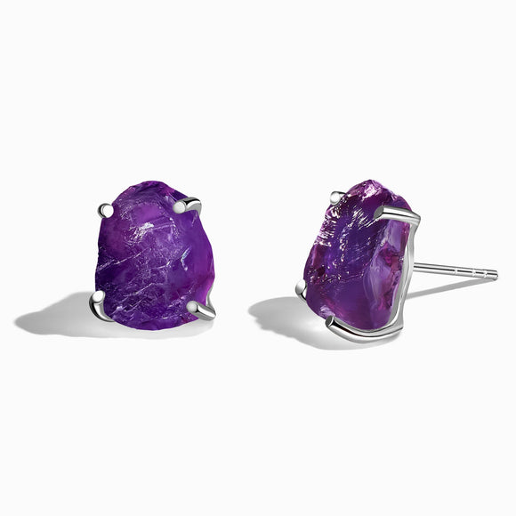 Amethyst Raw Crystal Stud Earring- حلق حجر الأمثيست