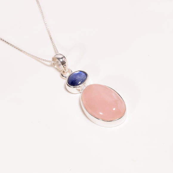 Natural Blue Kyanite Morganite Gemstone  Necklace-قلادة حجر الكاينايت الأزرق والمارغونايت