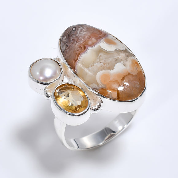 Natural Crazy Lace Agate Citrine Gemstone - حجر العقيق - واللؤلؤ والسترين