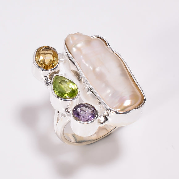 Pearl,Citrine,Peridot,Amethyst Gemstone Ring - جذب زبائن | هدوء وحماية | ابداع وبهجة | انوثة