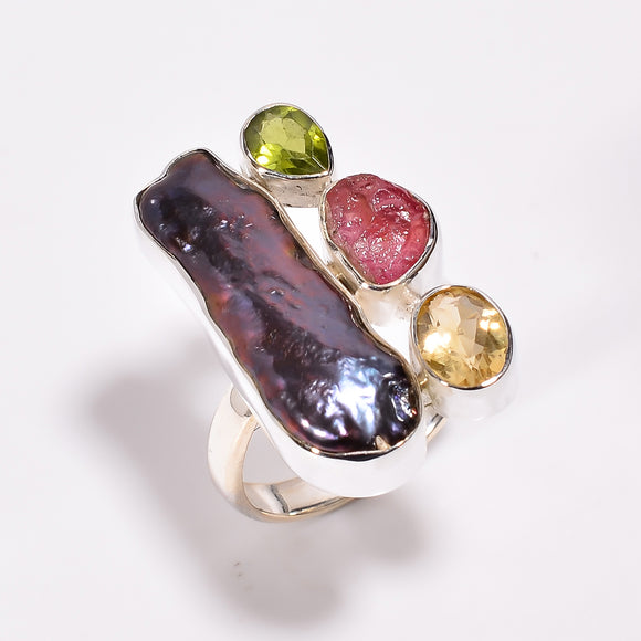 BlackPearl,Peridot, Citrine, Ruby Gemstone  - قوة، حكمة، مال ، ضبط للنفس