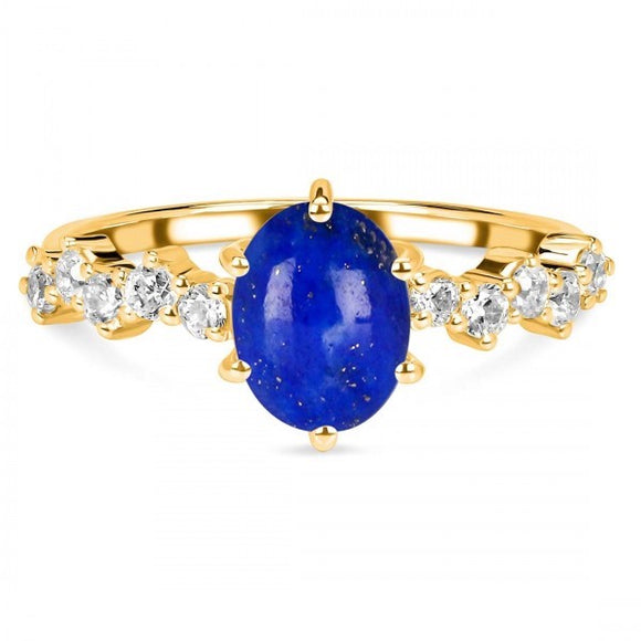 Lapis & White Topaz Ring - خاتم اللازورد والتوباز | Yellow Gold Vermeil 2.5 Micron