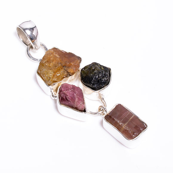 Natural Raw Multi Tourmaline - قلادة احجار التورمالين الملونة