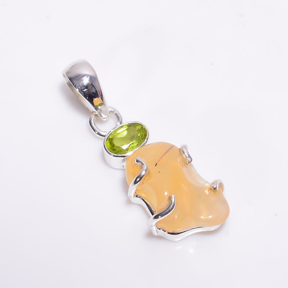 Peridot Mexican Opal Raw Gemstone - تعليقة الزبرجد والاوبال
