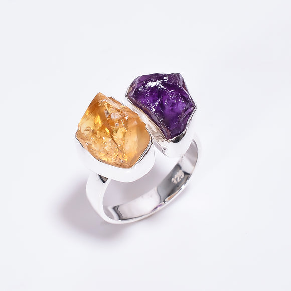 Natural Citrine Amethyst Raw Gemstone - خاتم السترين والامثيست