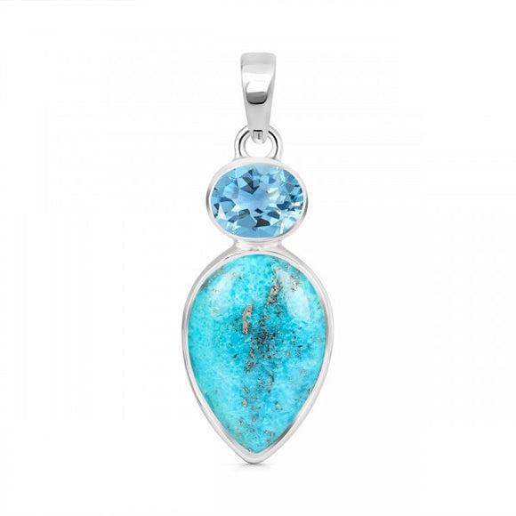 Turquoise/Blue Topaz Pendant- تعليقة حجر الفيروز والتوباز الأزرق