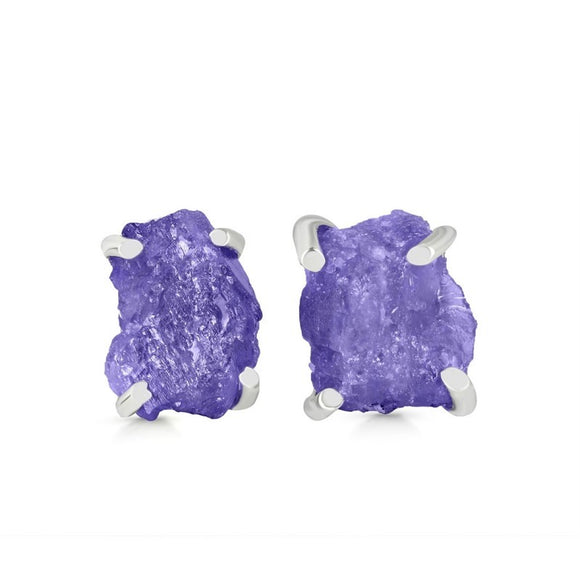 Tanzanite Raw Crystal Stud Earring - حلق حجر التنزنايت