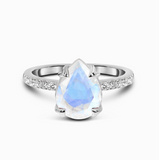 Moonstone Raw Crystal & White Topaz Ring - خاتم حجر القمر والتوباز الابيض