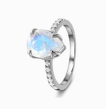 Moonstone Raw Crystal & White Topaz Ring - خاتم حجر القمر والتوباز الابيض
