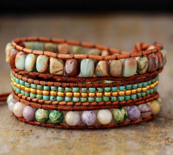 Jasper Gemstone Wrap Bracelet  - اسوارة حجر الجاسبر  | تجاوز صدمات، تقبل تغييرات، تخلي عن معتقدات