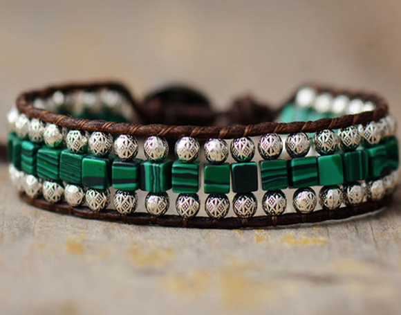 MALACHITE  WRAP BRACELET   - اسوارة حجر الملاكيت | يحمي من التقلبات مزاجية. حكمة وثراء، حماية