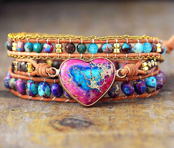 Imperial Jasper, Agate Gemstone Wrap Bracelet  - اسوارة حجر الجاسبر والعقيق   | حب، فرح، تجدد، تسليم، تقبل