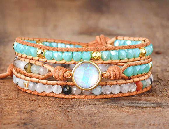 OPAL LEATHER BRACELET - اسوارة الاوبال  | ثقة، اصرار، محبة، قرارات