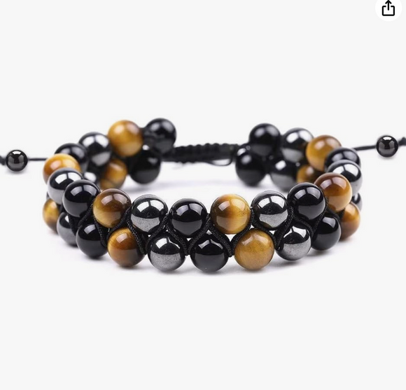 hematite & Tiger eye & onex Bracelet - إسوارة حجر الهيمتايت والتايجر والاونيكس - التدفق والتوازن والشجاعة
