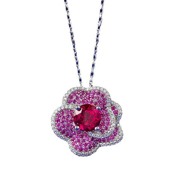 Pink Spinel & Ruby & White Topaz Neckless - قلادة الإسبنيل الوردي والياقوت الاحمر والتوباز الابيض