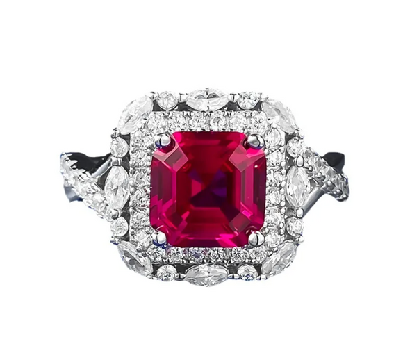 Ruby & White Topaz Ring | الياقوت الأحمر والتوباز الأبيض