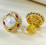 Ruby & Pearl  Earring-  حلق الياقوت الأحمر واللؤلؤ