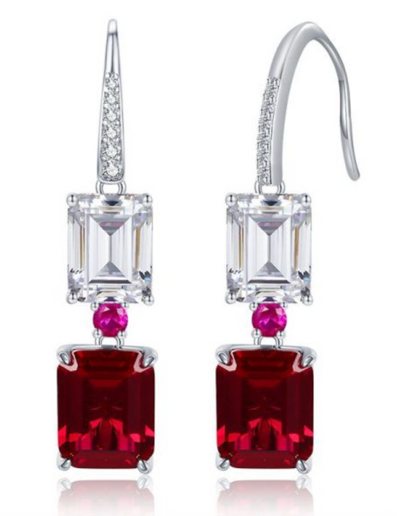 Ruby & White Topaz Earring-  حلق الياقوت الأحمر والتوباز الابيض