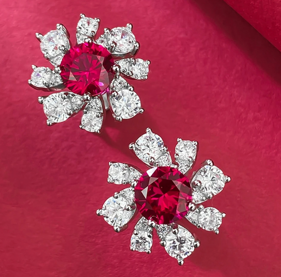 Ruby & White Topaz Earring-  حلق الياقوت الأحمر والتوباز الابيض