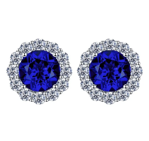 Sapphire & White Topaz Earring -  حلق التوباز الابيض والياقوت الازرق