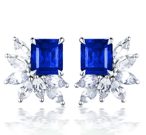 Sapphire & White Topaz Earring -  حلق التوباز الابيض والياقوت الازرق