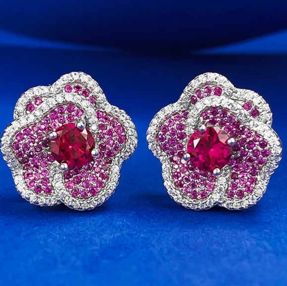 Ruby & White Topaz Earring-  حلق الياقوت الأحمر والتوباز الابيض