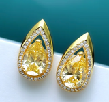 yellow sapphire & White Topaz Earring-  حلق الياقوت الاصفر والتوباز الابيض