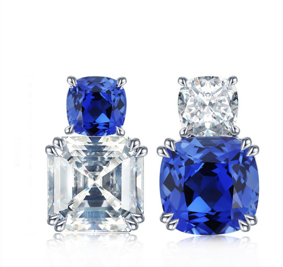 Sapphire & White Topaz Earring -  حلق التوباز الابيض والياقوت الازرق