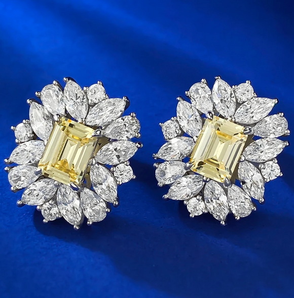 yellow sapphire & White Topaz Earring-  حلق الياقوت الاصفر والتوباز الابيض