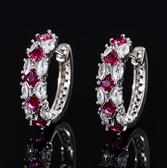 Ruby Earring-  حلق الياقوت الاحمر والتوباز الابيض