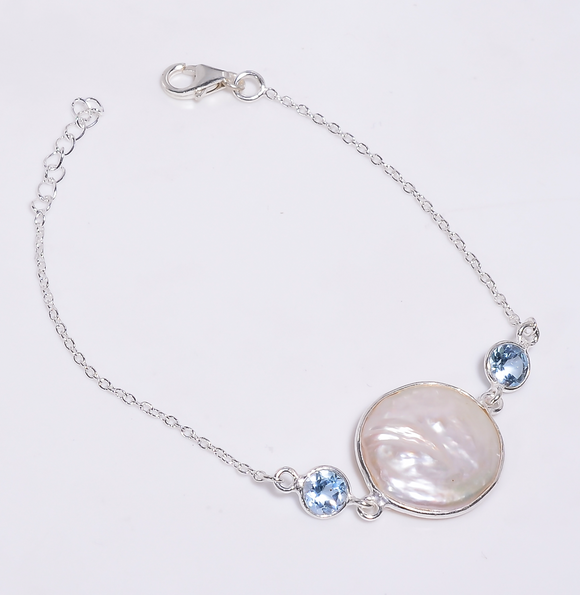 Baroque Pearl Cut Blue Topaz Gemstone - اسوارة اللؤلؤ والتوباز الازرق