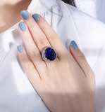 Sapphire Gemstone  &  White Topaz Ring -  خاتم الزفير - الياقوت الازرق
