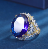 Sapphire Gemstone  &  White Topaz Ring -  خاتم الزفير - الياقوت الازرق