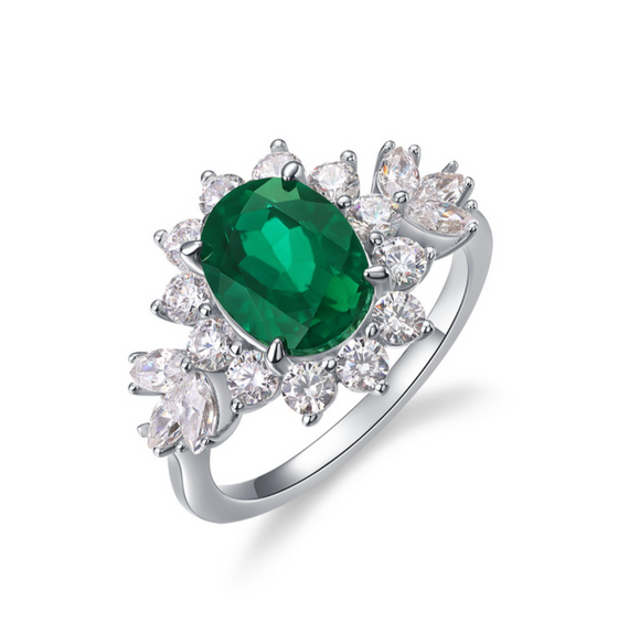 Emerald & White Topaz Ring - خاتم الزمرد والتوباز الابيض
